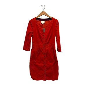 Maeve by Anthropologie Orange Corduroy Shirt Dress | Retro | NWT | Size 0